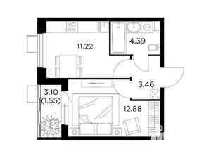 1-к квартира, строящийся дом, 34м2, 10/13 этаж