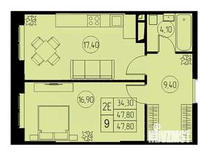 2-к квартира, вторичка, 48м2, 22/23 этаж