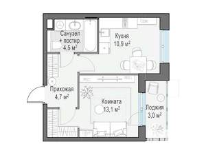 1-к квартира, строящийся дом, 35м2, 13/15 этаж