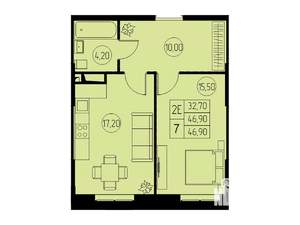 2-к квартира, строящийся дом, 47м2, 23/23 этаж