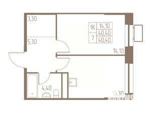 1-к квартира, строящийся дом, 40м2, 2/25 этаж