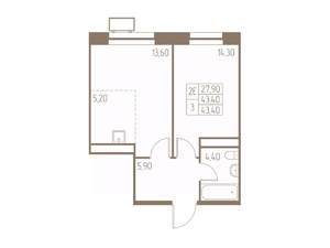 2-к квартира, строящийся дом, 43м2, 10/25 этаж