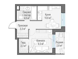 1-к квартира, строящийся дом, 32м2, 13/13 этаж