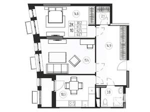 2-к квартира, вторичка, 63м2, 9/21 этаж