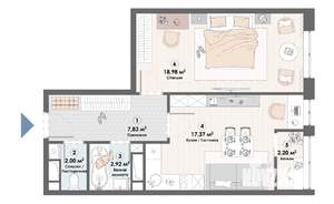 1-к квартира, строящийся дом, 51м2, 22/23 этаж