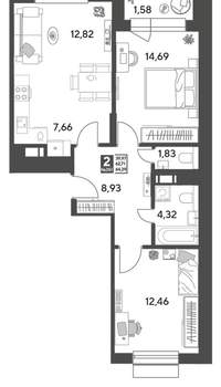 2-к квартира, строящийся дом, 64м2, 12/15 этаж