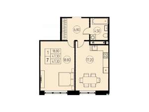 1-к квартира, вторичка, 47м2, 21/28 этаж