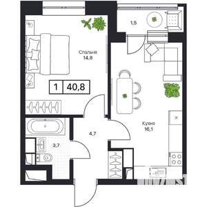 1-к квартира, вторичка, 41м2, 3/13 этаж