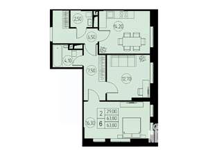 2-к квартира, строящийся дом, 64м2, 20/23 этаж