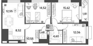 3-к квартира, строящийся дом, 82м2, 12/15 этаж