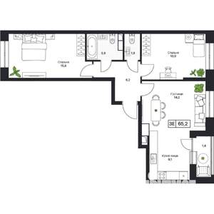 2-к квартира, вторичка, 65м2, 10/17 этаж