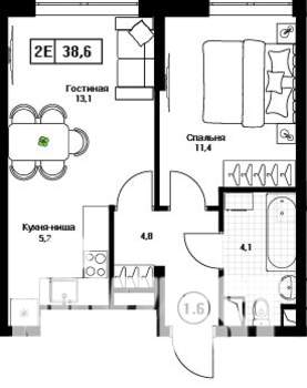 1-к квартира, вторичка, 39м2, 10/17 этаж