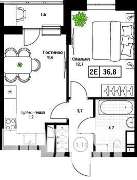 1-к квартира, вторичка, 37м2, 11/17 этаж