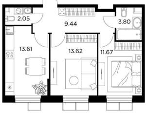 2-к квартира, вторичка, 54м2, 4/15 этаж