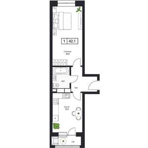 1-к квартира, вторичка, 42м2, 2/13 этаж