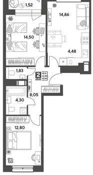 2-к квартира, строящийся дом, 62м2, 5/15 этаж