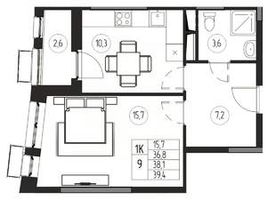 1-к квартира, вторичка, 38м2, 17/21 этаж
