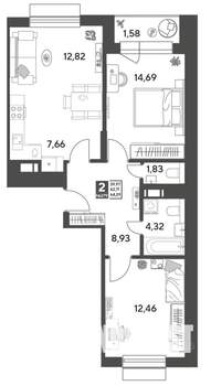 2-к квартира, строящийся дом, 64м2, 3/15 этаж