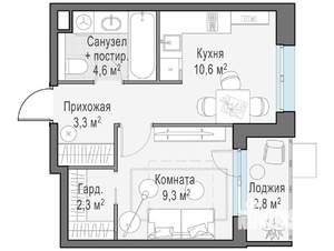 1-к квартира, строящийся дом, 30м2, 13/13 этаж