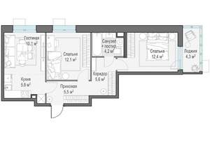 3-к квартира, строящийся дом, 55м2, 10/15 этаж