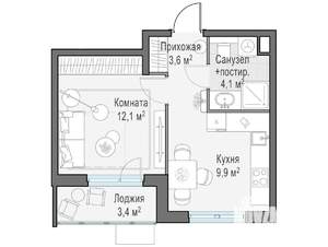 1-к квартира, строящийся дом, 30м2, 14/14 этаж