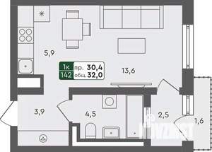 Студия квартира, строящийся дом, 32м2, 2/4 этаж