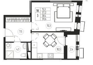 1-к квартира, вторичка, 38м2, 9/21 этаж