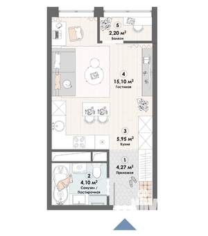 Студия квартира, строящийся дом, 32м2, 19/23 этаж