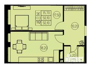 2-к квартира, строящийся дом, 50м2, 10/23 этаж