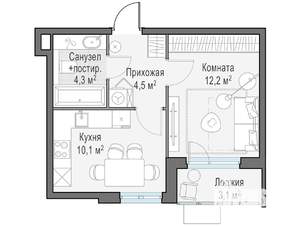 1-к квартира, строящийся дом, 33м2, 2/11 этаж
