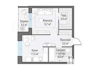 1-к квартира, строящийся дом, 34м2, 4/13 этаж