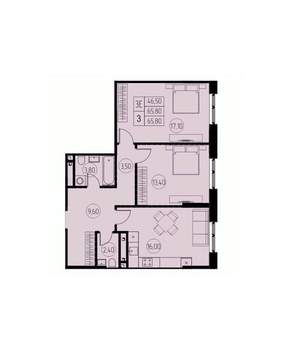 3-к квартира, строящийся дом, 66м2, 24/28 этаж