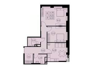 3-к квартира, строящийся дом, 68м2, 23/23 этаж