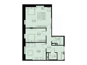 2-к квартира, строящийся дом, 72м2, 10/23 этаж