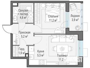 2-к квартира, строящийся дом, 40м2, 13/15 этаж