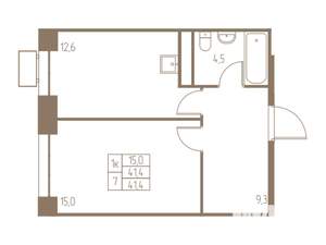 1-к квартира, строящийся дом, 41м2, 10/25 этаж