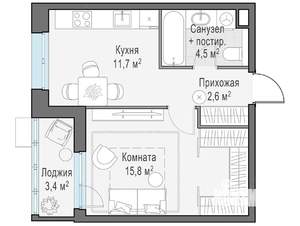 1-к квартира, строящийся дом, 35м2, 4/14 этаж