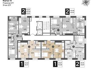 1-к квартира, строящийся дом, 43м2, 2/15 этаж