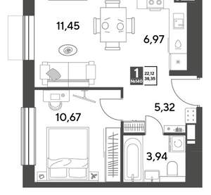1-к квартира, строящийся дом, 38м2, 5/15 этаж