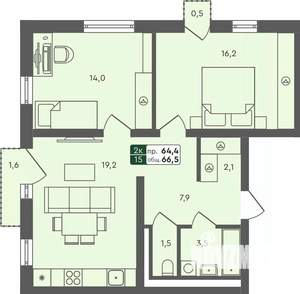 2-к квартира, строящийся дом, 67м2, 4/4 этаж