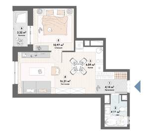 1-к квартира, строящийся дом, 45м2, 10/23 этаж