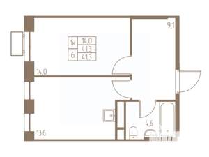 1-к квартира, строящийся дом, 41м2, 7/25 этаж