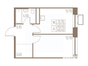 1-к квартира, строящийся дом, 40м2, 22/25 этаж
