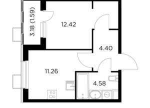 1-к квартира, строящийся дом, 34м2, 4/13 этаж