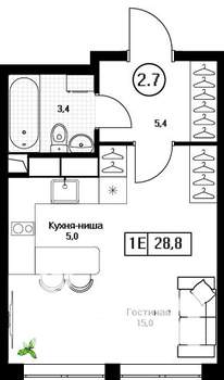 Студия квартира, вторичка, 29м2, 7/17 этаж