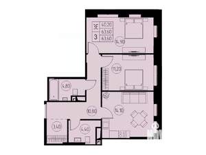 3-к квартира, вторичка, 64м2, 11/23 этаж