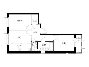 3-к квартира, строящийся дом, 62м2, 9/13 этаж