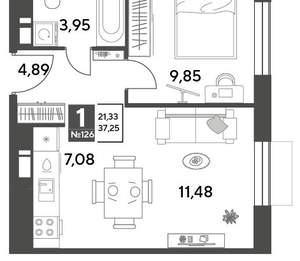 1-к квартира, строящийся дом, 37м2, 7/12 этаж