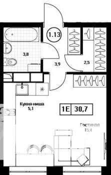 1-к квартира, вторичка, 31м2, 7/17 этаж