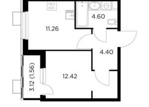 1-к квартира, строящийся дом, 34м2, 10/13 этаж